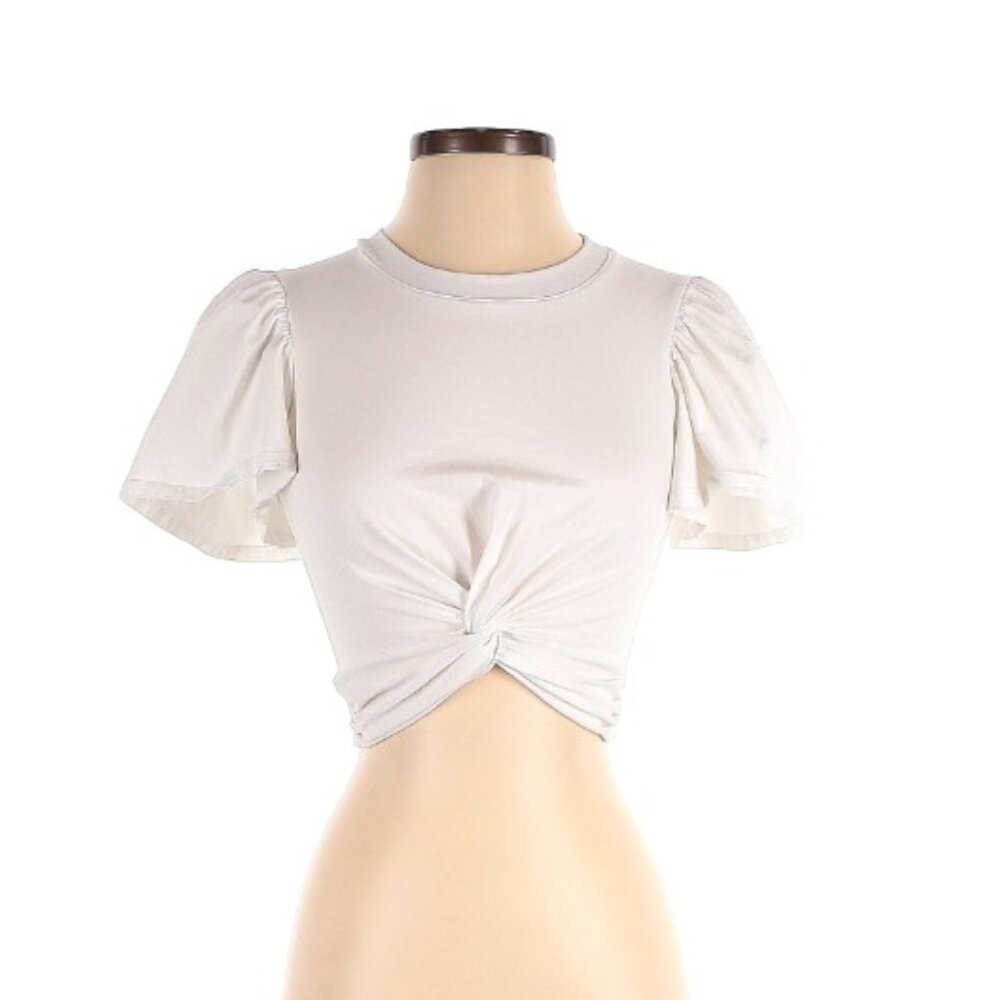 cinq à sept White Puff Sleeve Twist Front Cropped Blouse Women's XS